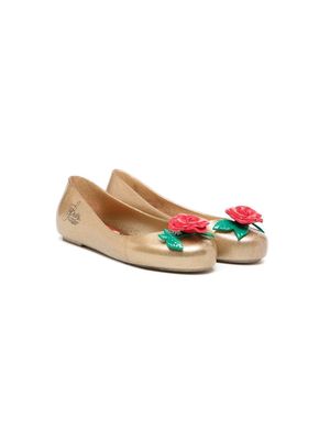 Mini Melissa floral-embellished ballerina shoes - Gold