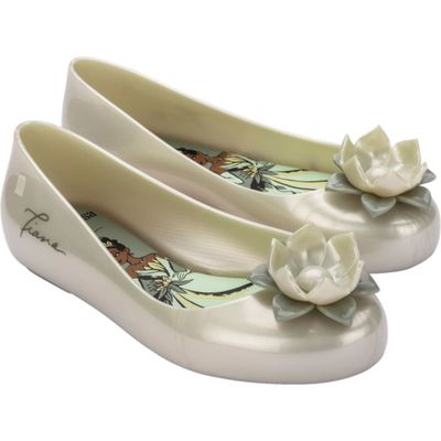 Mini Melissa Sweet Love Disney Princess Flat in Metallic White/Green 