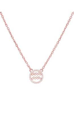 Mini Mini Jewels Halo Zodiac Sign Diamond Pendant Necklace in Rose Gold-Aquarius