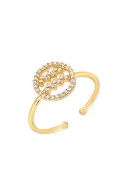 Mini Mini Jewels Halo Zodiac Sign Diamond Ring in Yellow Gold-Aquarius