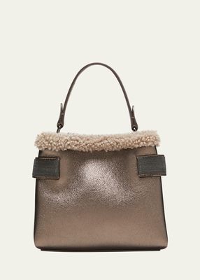 Mini Monili Metallic Shearling Top-Handle Bag