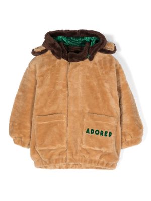Mini Rodini Adored-embroidered faux-fur jacket - Brown