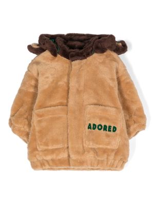 Mini Rodini Adored-embroidered faux-fur jacket - Neutrals