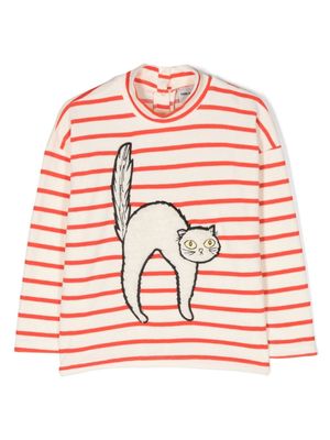 Mini Rodini Angry Cat embroidered organic cotton sweatshirt - Neutrals