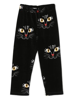 Mini Rodini Angry Cat velour trousers - Black
