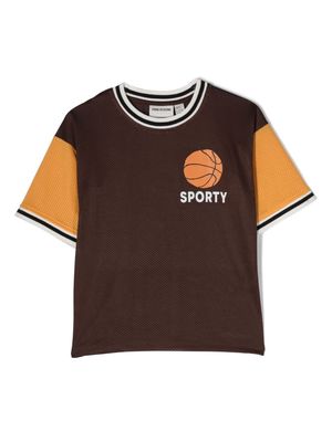 Mini Rodini basketball scuba-jersey T-shirt - Brown