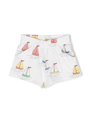 Mini Rodini boat-print organic cotton shorts - White