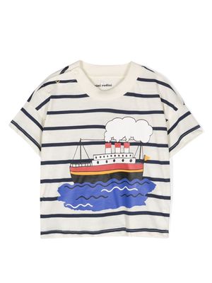 Mini Rodini boat-print striped T-shirt - White