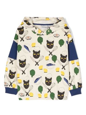 Mini Rodini Chef Cat cotton hoodie - Neutrals