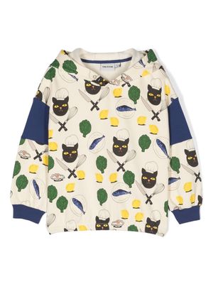 Mini Rodini Chef Cat graphic-print organic cotton hoodie - Neutrals