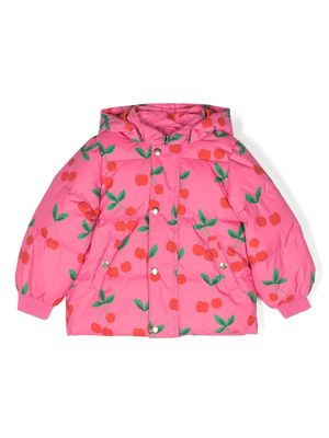 Mini Rodini cherry-print quilted hooded jacket - Pink