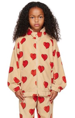 Mini Rodini Kids Beige Hearts Fleece Jacket