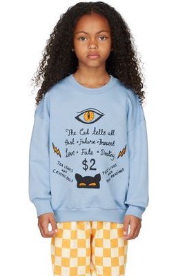 Mini Rodini Kids Blue 'Cat Tells All' Sweatshirt