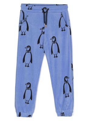 Mini Rodini penguin-print fleece track pants - Blue