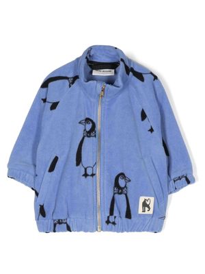 Mini Rodini penguin-print fleece zip-up sweatshirt - Blue