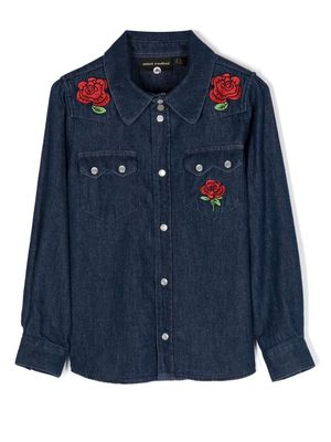 Mini Rodini Rose-embroidered denim shirt - Blue