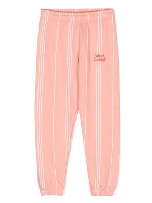 Mini Rodini slogan-embroidered striped track pants - Pink