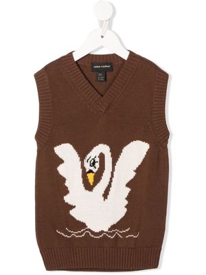 Mini Rodini Swan-detail knit vest - Brown