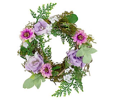 Mini Rose and Foliage Spring Wreath  Pink and P urple 8"