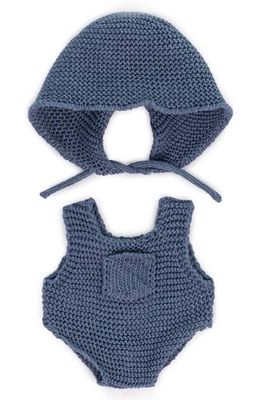 Miniland Knit Bodysuit & Bonnet Set for 8.25-Inch Doll in Blue