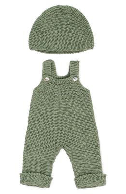 Miniland Knit Overalls & Beanie Set for 15-Inch Doll in Green