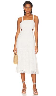 MINKPINK Viola Broidery Midi Dress in White