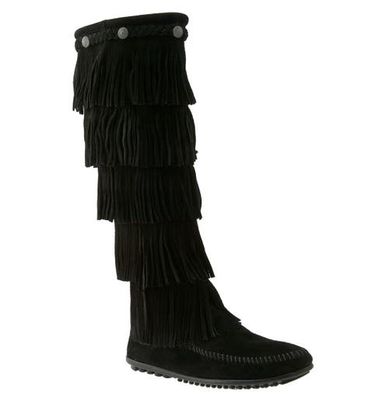 Minnetonka Five Layer Fringe Boot in Black