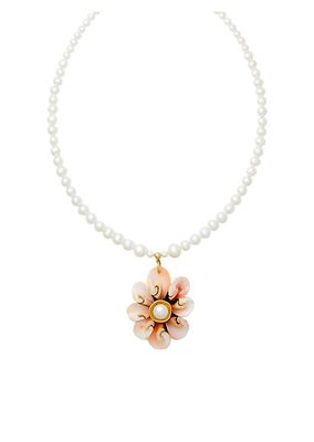 Minnie 24K-Gold-Plated, Freshwater Pearl & Conch Shell Flower Pendant Necklace