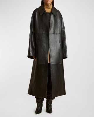 Minnie Belted Leather Long Trench Coat