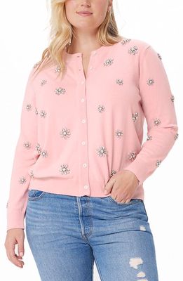 MINNIE ROSE Embellished Flower Cotton & Cashmere Cardigan in Pink Pearl