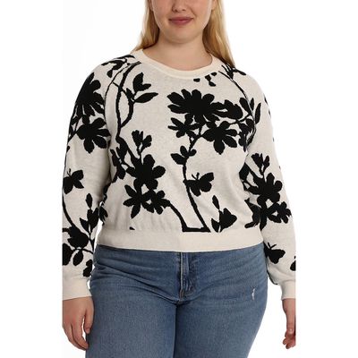 MINNIE ROSE Floral Cotton & Cashmere Crewneck Sweater in Black/Starch 