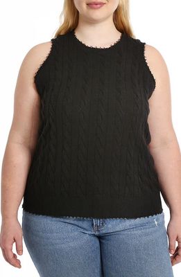 MINNIE ROSE Frayed Cable Knit Cotton Sweater Tank in Black 