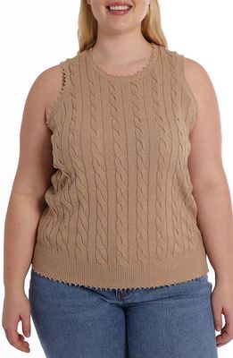 MINNIE ROSE Frayed Cable Knit Cotton Sweater Tank in Brown Sugar 