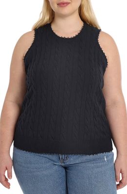 MINNIE ROSE Frayed Cable Knit Cotton Sweater Tank in Navy 