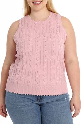 MINNIE ROSE Frayed Cable Knit Cotton Sweater Tank in Pink Pearl 