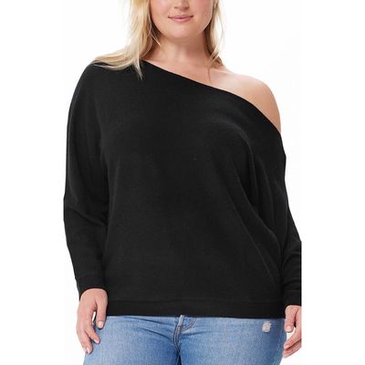 MINNIE ROSE One-Shoulder Cotton & Cashmere Sweater in Black 