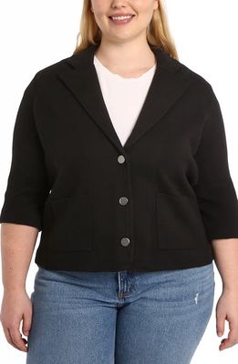 MINNIE ROSE Three Quarter Sleeve Cotton Blend Knit Blazer in Black 