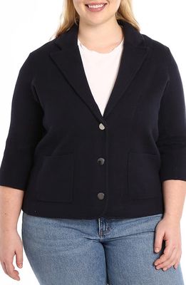 MINNIE ROSE Three Quarter Sleeve Cotton Blend Knit Blazer in Navy 