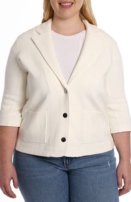 MINNIE ROSE Three Quarter Sleeve Cotton Blend Knit Blazer in White 