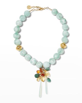Mint Green Moonstone and Gold Accent Cluster Necklace
