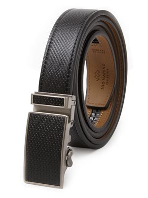 Mio Marino Men's Netted Leather Ratchet Belt in Jet Black Adjustable from 38" to 54"