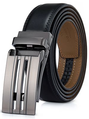 Mio Marino Men's Panel Striped Ratchet Belt in Black Adjustable from 38" to 54"