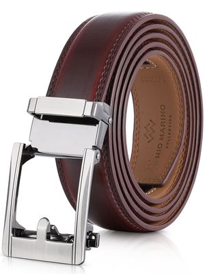 Mio Marino Men's Paramount Leather Ratchet Belt in Mahogany Adjustable from 38" to 54"