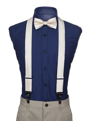 Mio Marino Men's Satin Strap Suspenders and Bow Tie Set in Cream