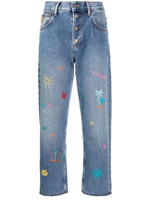 Mira Mikati embroidered cropped-leg jeans - Blue