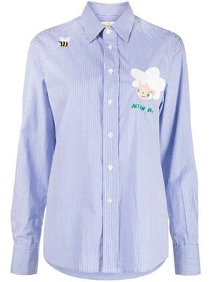 Mira Mikati embroidered-doll striped cotton shirt - Blue