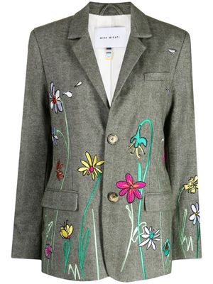 Mira Mikati floral-embroidery notched-lapels blazer - Green