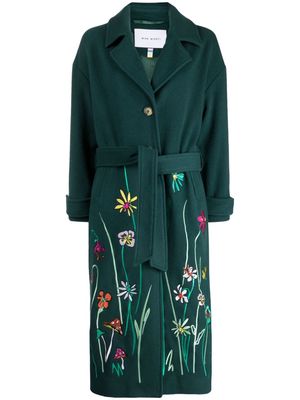 Mira Mikati floral-embroidery virgin wool blend coat - Green