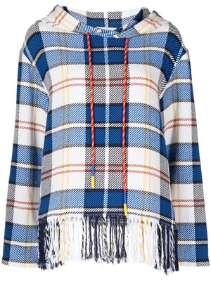 Mira Mikati fringed check-print hoodie - Blue