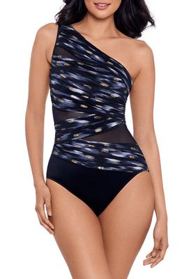 Miraclesuit Bronze Reign Jena One-Shoulder One-Piece Swimsuit in Black Multi